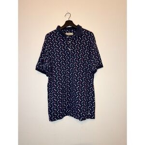 Vintage Natural Issue Men's Polo Shirt Golf Print Navy Blue Size Large
